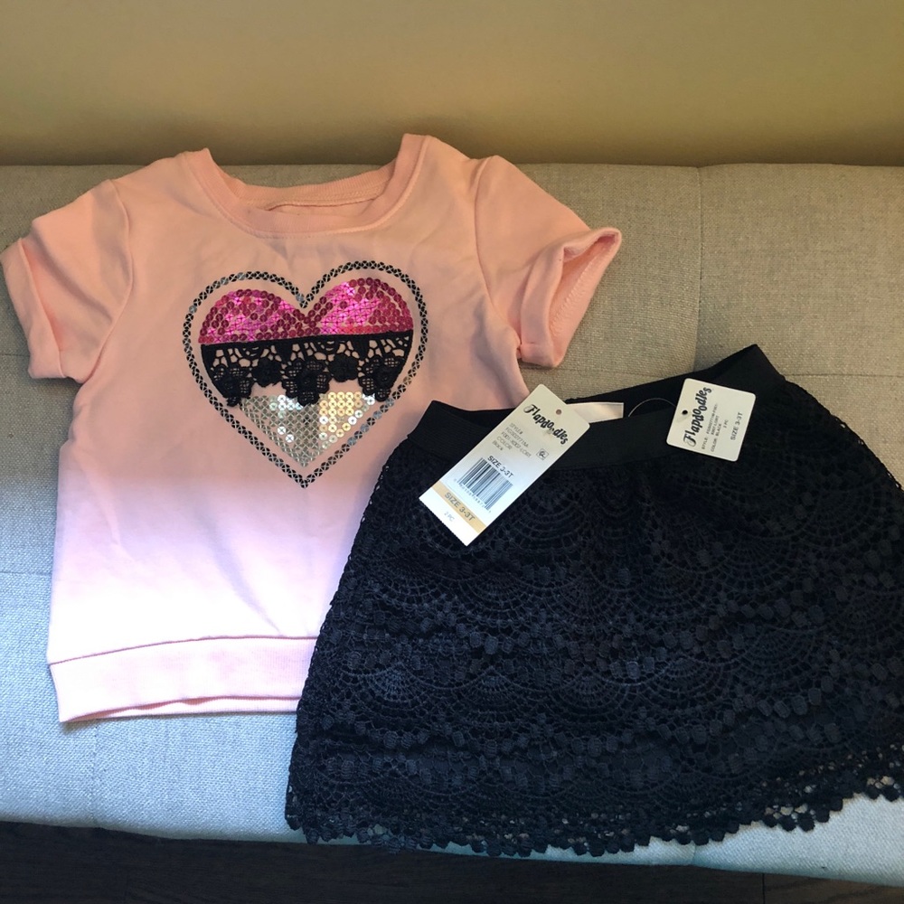 Flappdoodles toddler girl outfit. Shirt and skirt